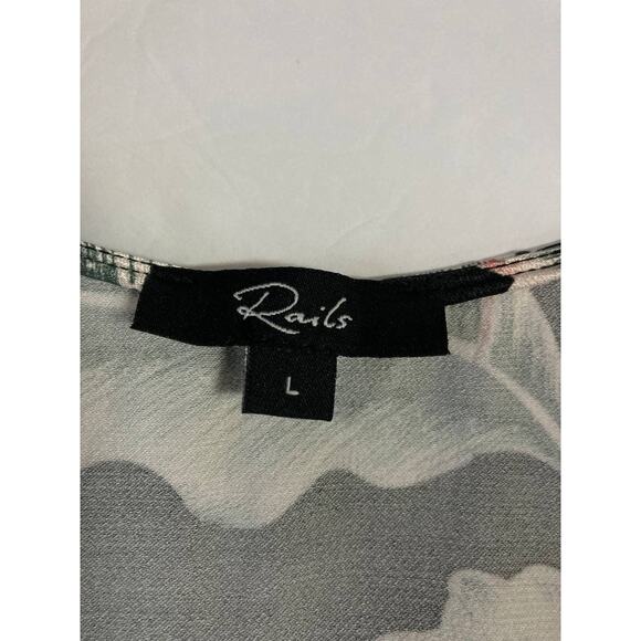 Rails Tank Top Blouse Ida Paradiso Black Floral Leaf Satin Scoop Neck Large - Picture 7 of 12